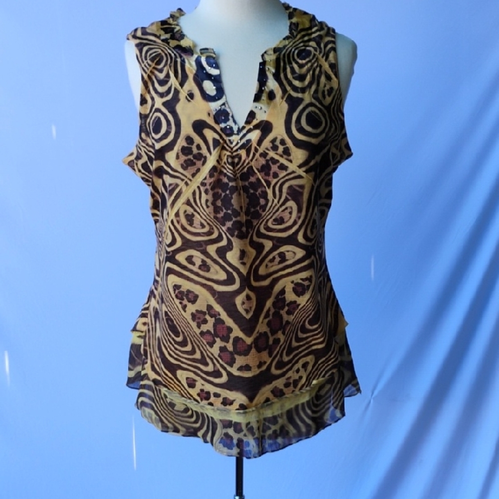 Live and Let Live Black and Tan Asymmetrical Polo Blouse